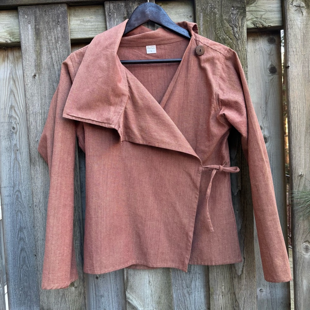 Women's Brown Cotton Wrap Jacket